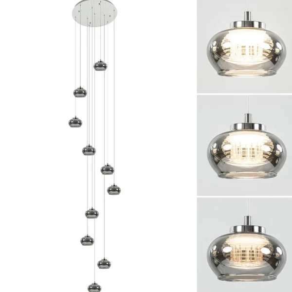 lichts_videlamp_chroomsmo_1.webp Clearance Straluma 10-Lichts videlamp chroom/smoke glas inclusief dimbaar LED
