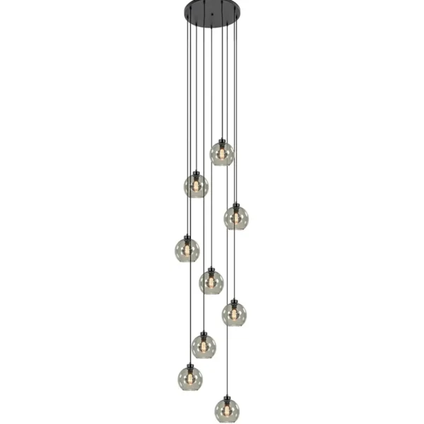 lichts_videlamp_zwart_met_1.webp Fashion Straluma 9-Lichts videlamp zwart met smoke glazen kappen