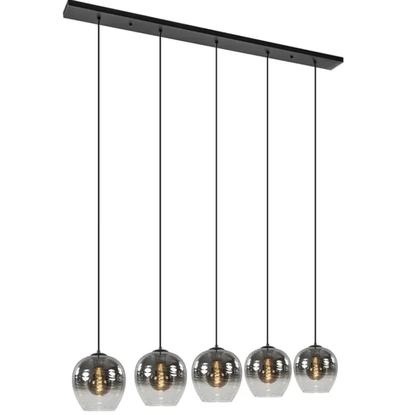 luxe_lichts_eettafelhangl_1.webp Outlet Straluma Luxe 5-lichts eettafelhanglamp smoke glas met verloop