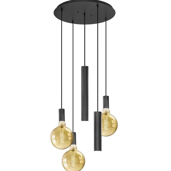 luxe_lichts_hanglamp_mat__0.webp Clearance Straluma Luxe 5-lichts hanglamp mat zwart E27+GU10 rond