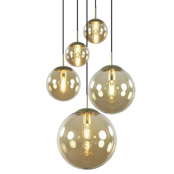 luxe_lichts_videlamp_mess_1.webp Online Straluma Luxe 5-lichts videlamp messing met amber glazen bollen