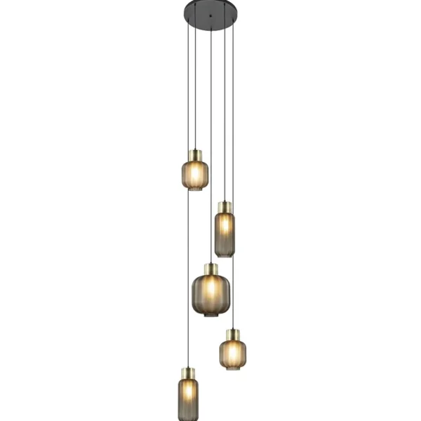 luxe_lichts_videlamp_zwar_1.webp Best Straluma Luxe 5-lichts videlamp zwart/brass met mat zwart glas
