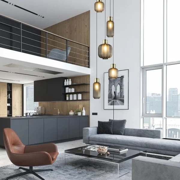 luxe_lichts_videlamp_zwar_4.webp Best Straluma Luxe 5-lichts videlamp zwart/brass met mat zwart glas