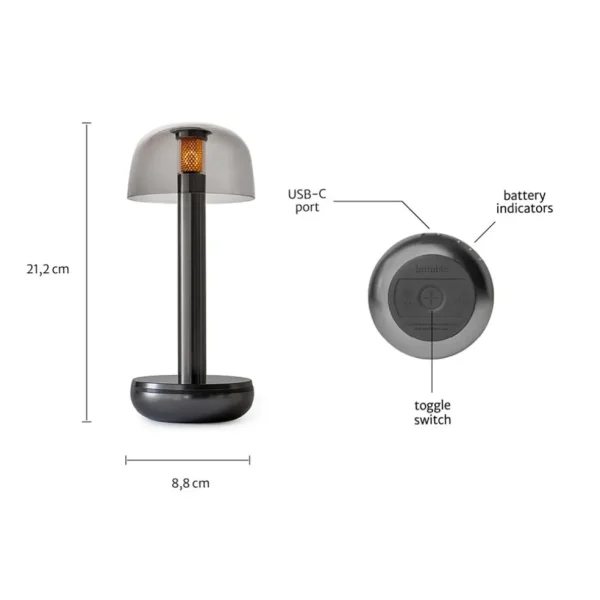 Outlet Straluma Luxe tafellamp op batterij dimbaar titanium/smoke
