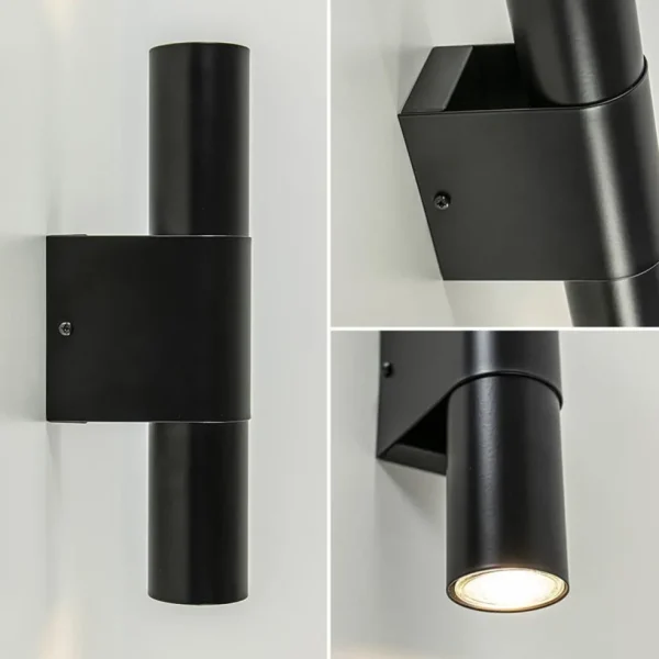 Outlet Straluma Mat zwarte cilinder wandlamp up+down