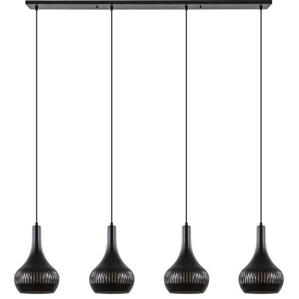 mat_zwarte_eettafelhangla_0.webp Discount Straluma Mat zwarte eettafelhanglamp zwart met goud 4-lichts