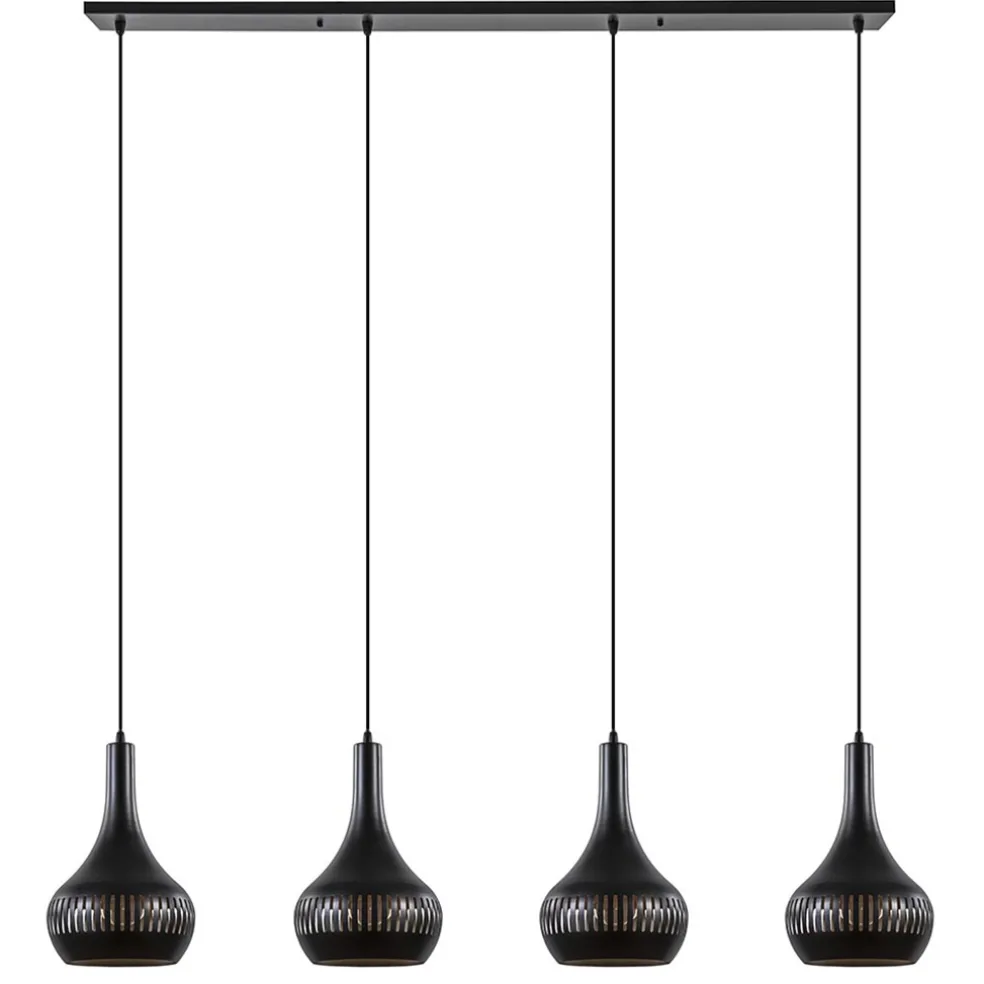 Discount Straluma Mat zwarte eettafelhanglamp zwart met goud 4-lichts