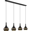 mat_zwarte_eettafelhangla_1.webp Discount Straluma Mat zwarte eettafelhanglamp zwart met goud 4-lichts