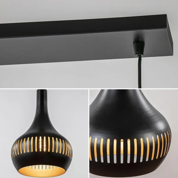 mat_zwarte_eettafelhangla_3.webp Discount Straluma Mat zwarte eettafelhanglamp zwart met goud 4-lichts