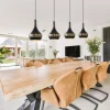 mat_zwarte_eettafelhangla_4.webp Discount Straluma Mat zwarte eettafelhanglamp zwart met goud 4-lichts