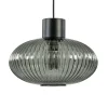 Sale Straluma Mat zwarte hanglamp met geribbeld smoke glas ovaal