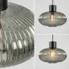Sale Straluma Mat zwarte hanglamp met geribbeld smoke glas ovaal