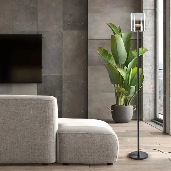 mat_zwarte_led_vloerlamp__4.webp Shop Straluma Mat zwarte LED vloerlamp met glazen kap helder/titanium