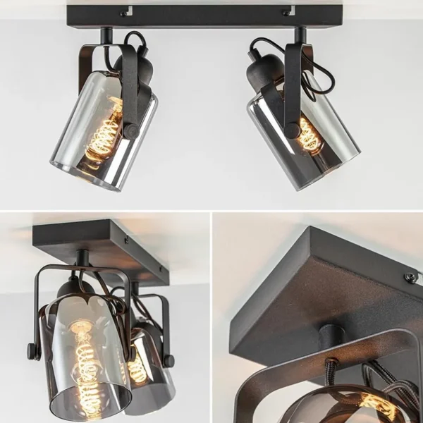 New Straluma Mat zwarte 2-lichts plafondlamp met smoke glas