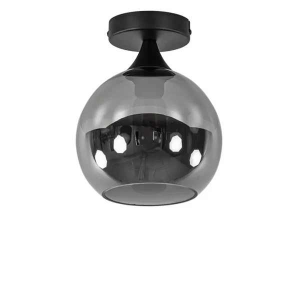 Store Straluma Mat zwarte plafondlamp met smoke glazen bol klein