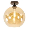 Hot Straluma Mat zwarte plafondlamp met amber glazen bol 30 cm