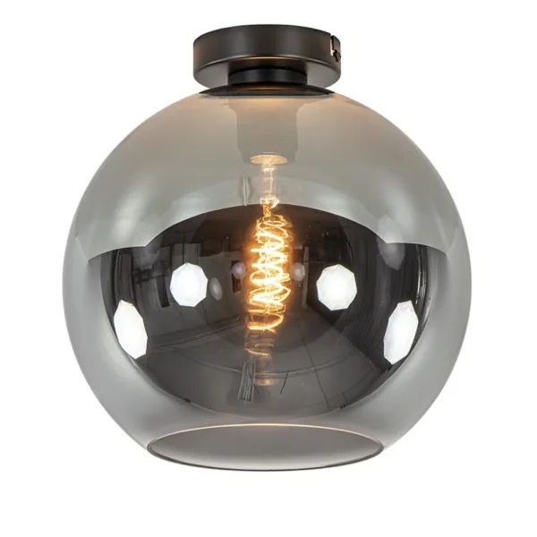 mat_zwarte_plafondlamp_me_1-4.webp Discount Straluma Mat zwarte plafondlamp met smoke glazen bol 30 cm