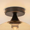 Hot Straluma Mat zwarte plafondlamp met amber glazen bol 30 cm