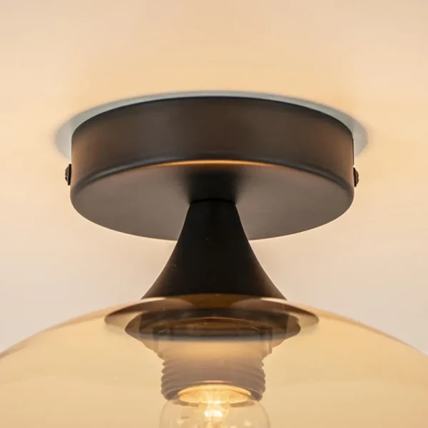 Hot Straluma Mat zwarte plafondlamp met amber glazen bol 30 cm