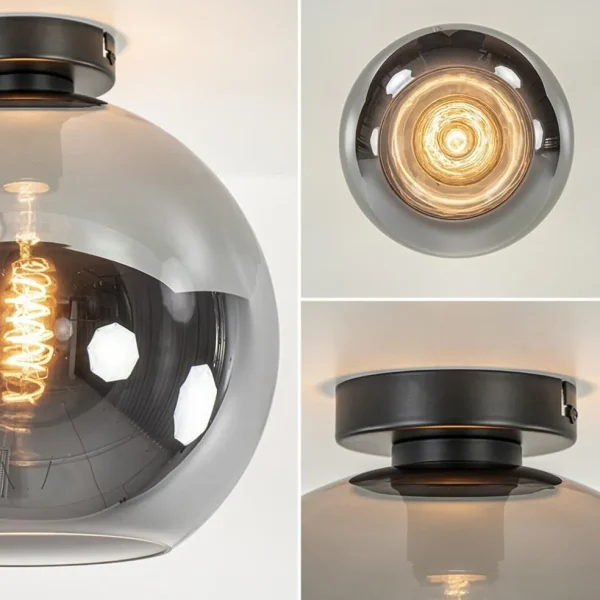 mat_zwarte_plafondlamp_me_2-4.webp Discount Straluma Mat zwarte plafondlamp met smoke glazen bol 30 cm