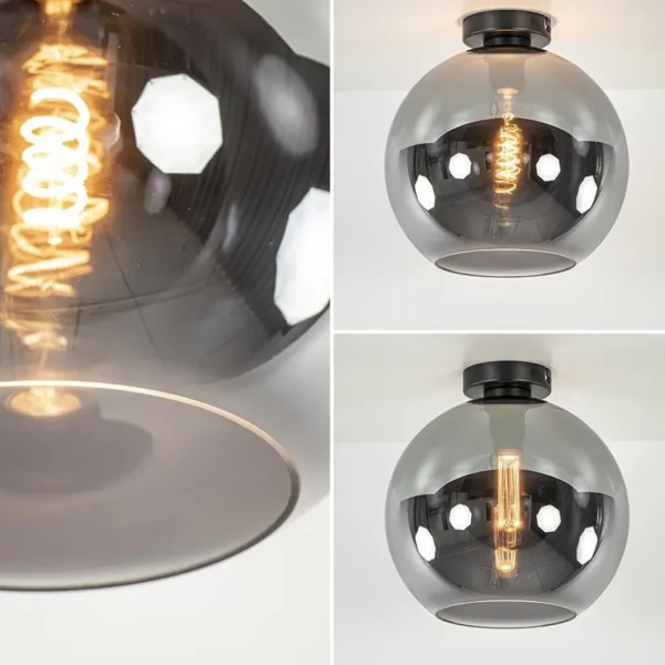 mat_zwarte_plafondlamp_me_3-4.webp Discount Straluma Mat zwarte plafondlamp met smoke glazen bol 30 cm