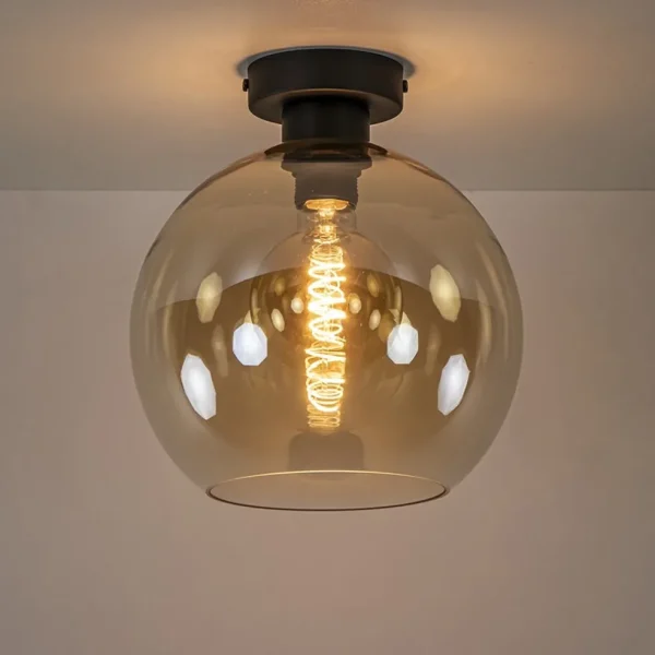 Online Straluma Mat zwarte plafondlamp met amber glazen bol