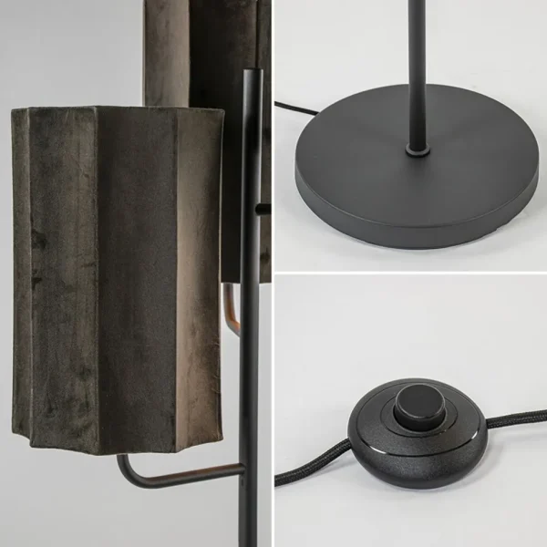 mat_zwarte_vloerlamp_edis_3.webp Flash Sale Straluma Mat zwarte vloerlamp Edisa met velvet bruine kappen