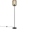 Outlet Straluma Mat zwarte vloerlamp met ruwe houten kap
