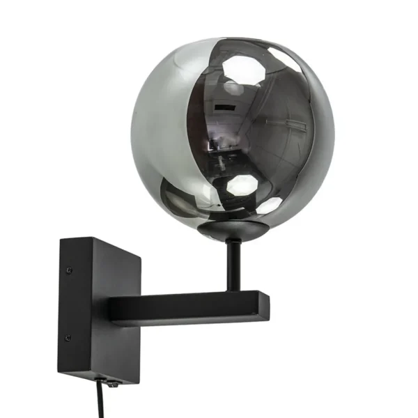 mat_zwarte_wandlamp_met_s_0.webp Best Sale Straluma Mat zwarte wandlamp met smoke glazen bol 20 cm