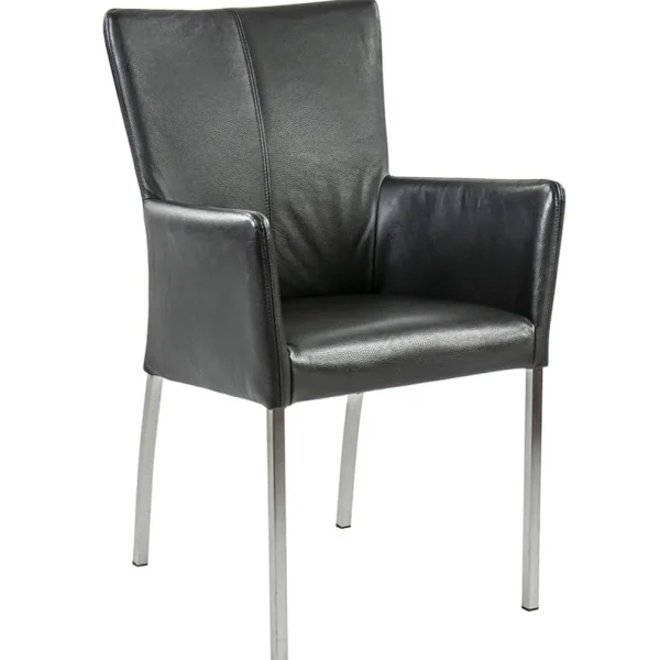 moderne_armstoel_zwart_le_0.webp Fashion Straluma Moderne armstoel zwart leder met RVS poten