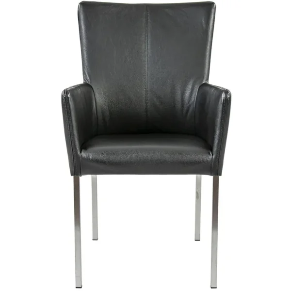 moderne_armstoel_zwart_le_1.webp Fashion Straluma Moderne armstoel zwart leder met RVS poten