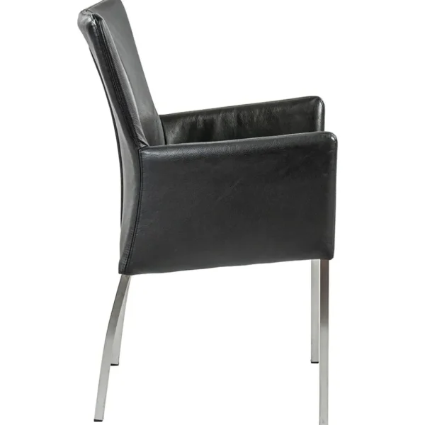 moderne_armstoel_zwart_le_2.webp Fashion Straluma Moderne armstoel zwart leder met RVS poten