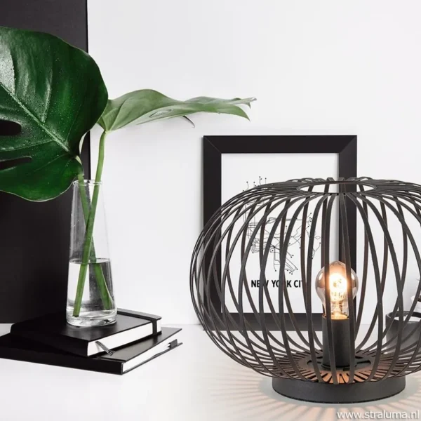Hot Straluma Moderne draad tafellamp rond mat zwart