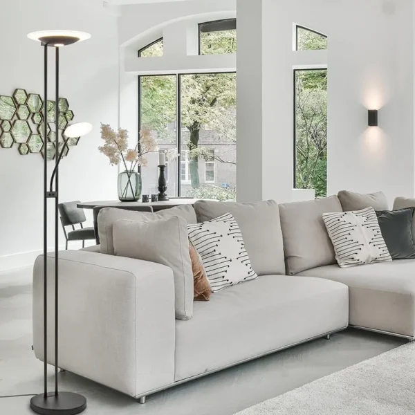 moderne_led_vloerlamp_met_4.webp Cheap Straluma Moderne LED vloerlamp met uplighter en leeslamp mat zwart