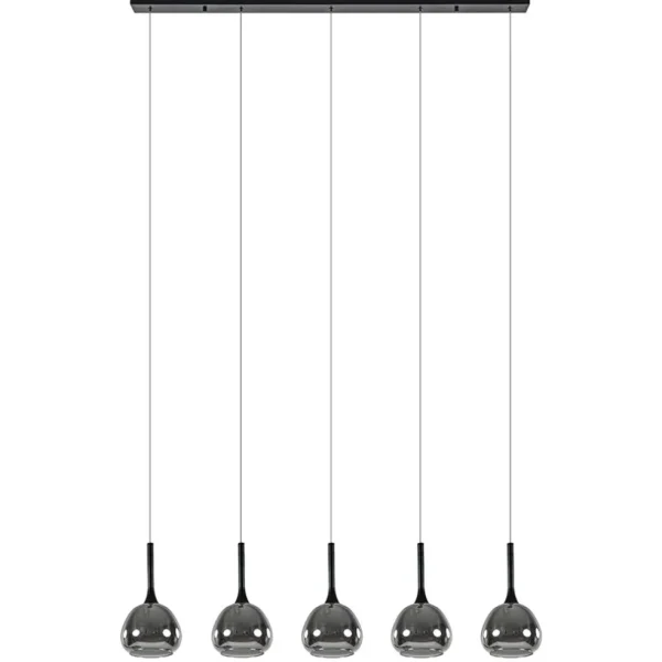 Best Straluma Moderne 5-lichts eettafelhanglamp zwart met dubbel glas