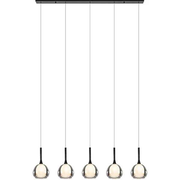 Best Straluma Moderne 5-lichts eettafelhanglamp zwart met dubbel glas