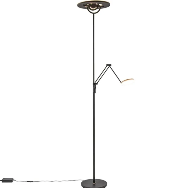 moderne_uplighter_mat_zwa_1.webp Shop Straluma Moderne uplighter mat zwart met verstelbare leesarm