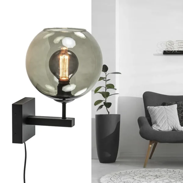 moderne_wandlamp_met_smok_4.webp Best Sale Straluma Moderne wandlamp met smoke glazen bol incl. snoer