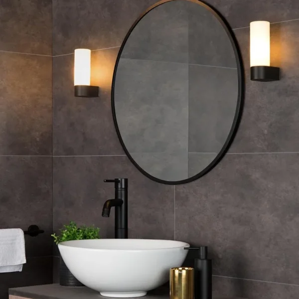 Cheap Straluma Moderne wandlamp zwart met opaal glas IP44
