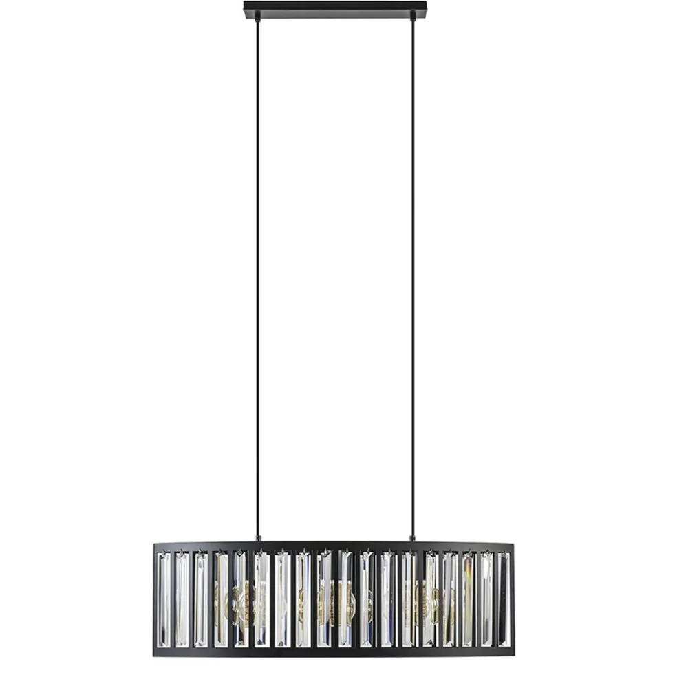 Sale Straluma Ovale hanglamp mat zwart met facet geslepen glas