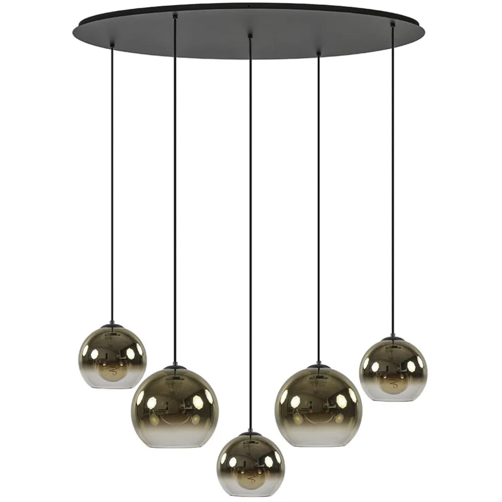 ovale_lichts_hanglamp_met_0.webp Outlet Straluma Ovale 5-lichts hanglamp met glazen bollen gold gradient