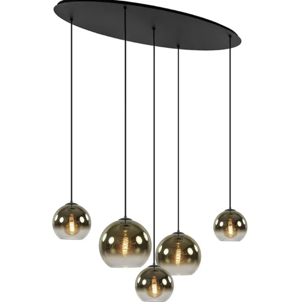 ovale_lichts_hanglamp_met_1.webp Outlet Straluma Ovale 5-lichts hanglamp met glazen bollen gold gradient