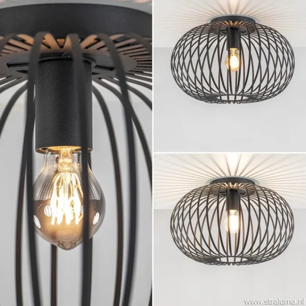plafondlamp_donut_draad_z_3.webp Discount Straluma Plafondlamp donut draad zwart 40cm