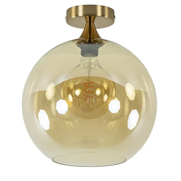 plafondlamp_goud_met_ambe_0.webp Clearance Straluma Plafondlamp goud met amber glazen bol 30 cm