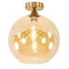 plafondlamp_goud_met_ambe_1.webp Clearance Straluma Plafondlamp goud met amber glazen bol 30 cm