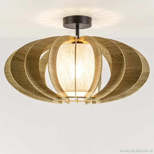 plafondlamp_hout_met_stof_1.webp New Straluma Plafondlamp hout met stoffen kap 50cm