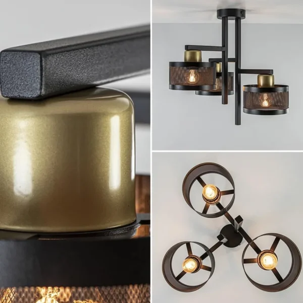 plafondlamp_l_zwartgoud_c_2.webp Discount Straluma Plafondlamp 3L zwart/goud cilinder geperforeerd