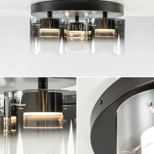 Discount Straluma Plafondlamp Salerno 3L zwart/smoke glas