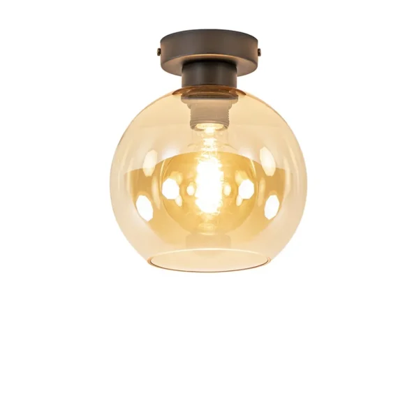 Discount Straluma Plafondlamp zwart met amber glas 20 cm