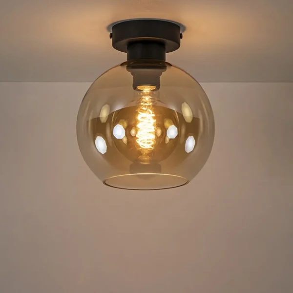 Discount Straluma Plafondlamp zwart met amber glas 20 cm